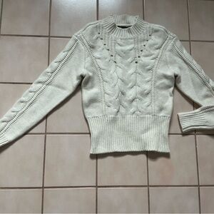 WHBM Cable Knit Mock Neck Sweater Sz S Ivory NWOT!